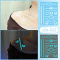 Luminous temporary butterfly tattoo stickers showing white and blue glow effect JSN-062 - JSN-062 (Luminous Chain Rose)