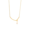 Double-layered gold necklace featuring irregular V-pendant and white pearl bead - Pearl V-shaped Pendant Style (2#)