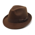 Dettaglio del cappello fedora in lana marrone con nastro classico e fiocco laterale - M (56-58cm) / Caffè Scuro