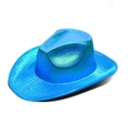 Blue holographic cowboy hat with glowing metallic finish and classic western design - Adult Blue-No Light