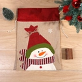 Christmas snowman drawstring gift bag made of linen burlap on a festive wooden background - Snowman / Large 50*34cm