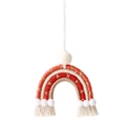 Détail d'un pendentif arc-en-ciel fait main pour voiture avec glands et perles de bois - Orange