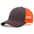 Detail of charcoal grey trucker hat featuring breathable bright orange mesh and contrast stitching - Adjustable / Orange (Gray Fabric Orange Mesh)