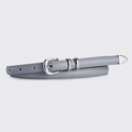 Minimalistischer schmaler Gürtel für Damen in Graublau mit polierter silberner Metallschnalle - Grau / 105cm