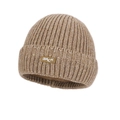 Winter thermal knit beanie in camel color with thick fleece lining and BACK label - Hat Only / Khaki