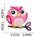 Detail of pink owl embroidered patch showing dimensions 5.2cm width and 4.9cm height - Pink and White Owl (W20XN-08-16)