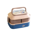 Double-layer beige, brown, and blue rabbit lunch box with handle and dividers - Small / Blue