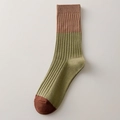 Calcetines retro de rayas con diseño color-block en beige, verde y granate oscuro - Talla única / Verde Caqui