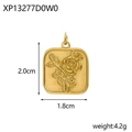 Detail of square rose embossed pendant with 2.0cm x 1.8cm dimensions and weight info - Square Gold Rose Relief XP13277D0W0