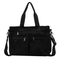 Bolso de pana negro con múltiples bolsillos, correa ajustable y asas dobles - Negro