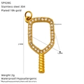 Golden 18K gold-plated stainless steel pickleball paddle pendant with zircon stones - Gold Hollow Pickleball Racket Style (SP928G)