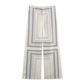 Damen-Hose mit weitem Bein in Cremeweiß mit schwarzem geometrischem Rechteckmuster - XS / Milchweiß