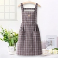 Tablier en coton à carreaux marron et gris pour femme avec broderie ours et poches - Café (Ours à carreaux)