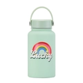 Mint green 650ml vacuum insulated water bottle with lucky rainbow print and handle - Light Green Lucky Rainbow
