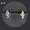 Macro detail of G23 titanium marquise zircon stud showing 6.9mm height and material stamp - Drop Round Gem Mix NO-8