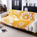 Jacquard woven floral blanket in bright yellow with decorative fringed edges - Orange Flower