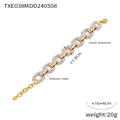 Gouden titanium stalen schakelarmband met Tsjechische diamanten en verstelbaar verlengstuk - Gouden Armband / 16+4cm