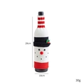 Knitted snowman wine bottle cover with red striped collar and festive 3D details - Snowman Style