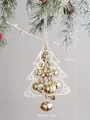 Décoration sapin de Noël évidé avec cloches dorées, finition blanc mat, 16cm de haut - Doré