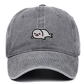 Casquette vintage en coton lavé gris foncé avec broderie d'un phoque mignon - Gris