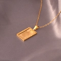 18k gold plated stainless steel sunburst rectangle pendant necklace with delicate chain - Gold