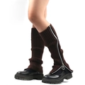 Dark brown ribbed knit leg warmers with side metal zipper over black platform shoes - One Size / Coffee