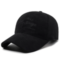 Black corduroy baseball cap featuring vintage letter embroidery and textured fabric finish - Adjustable / Black with Black Embroidery