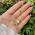 Detail of 18K gold-plated bead chain with colorful zircon cross and heart pendants - Multicolor Zircon Cross And Heart (2)