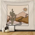 Detail of bohemian desert tapestry featuring cactus and mountains on textured white wall - Billion (68)