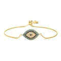 Detail of adjustable evil eye bracelet with blue and white cubic zirconia in gold plating - Gold-Adjustable