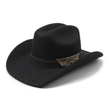 Klassischer schwarzer Filzhut im Cowboy-Stil mit Ethno-Muster und bronzener Metallschnalle - M (56-58cm) / Schwarz
