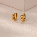 Minimalist double gold ball hoop earrings with polished metal finish for daily wear - Gold Double Beads