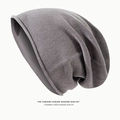 Gray knitted slouchy beanie for women featuring premium textured fabric and rolled edge - Slouchy Pleated Style / Gray