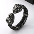 Vintage oxidized silver lion head cable cuff bracelet made of durable titanium steel - Antique Silver (KB167193-KFC)