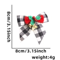 Red and black plaid Christmas bow with golden bells and green leaf berries, 8cm size - Black Grey + Flocked Green Leaf
