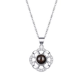 Elegant silver flower necklace with brown projection stone and tiny white crystals - Silver Four Leaf Clover