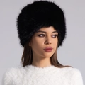 Close-up of black faux fur bucket hat texture and warm winter plush material - One Size / Black