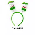 Christmas headband with spring-loaded snowman dolls wearing green hats for party fun - TK-03GR (Spring Headband Series: Green Snowman)