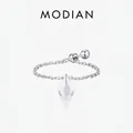 S925 sterling silver chain ring with kite-shaped crystal pendant and beaded details - Adjustable Open / 925 Sterling Silver