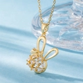 Incantevole collana con coniglio placcata oro e pendente in zirconia per donna - Ciondolo Coniglio Oro (Scatola NE46)