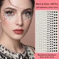 Face jewel stickers with 208 black and silver self-adhesive rhinestones in 3/4/5mm sizes - Black & Silver Mix 208pcs