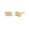 Minimalist geometric S925 silver needle stud earrings with baguette zircons in gold - Horizontal Baguette Row Style