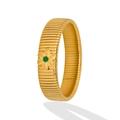 Detailed view of gold plated titanium steel bracelet with green zircon flower and stripe texture - Green Flower Decorative Style (YS705)