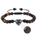 Tiger eye and matte black beaded bracelet with heart projection stone charm - Tiger Eye Stone + Matte Stone Bracelet