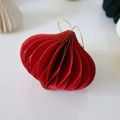 Hanging red honeycomb paper ornament with gold glitter edges for festive tree decoration - Burgundy Onion Height 8cm