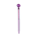 Penna a sfera viola in cristallo con un grande diamante e sabbia scintillante interna - Fusto Rosso Rosa