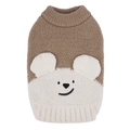 Pull pour chien marron et crème avec tête d'ours en polaire corail douce et chaude - M / Marron Foncé
