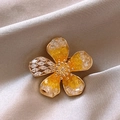 Elegant gold flower brooch with yellow crystals and sparkling zircons on silk fabric - 449# Gradient Petals