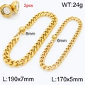Zwei vergoldete Edelstahl-Cuban-Armbänder mit Magnetverschluss in verschiedenen Größen - Sechsseitige Schleifkette (Kleine Größe) / Gold