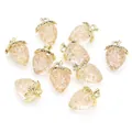 AB rainbow transparent strawberry resin pendant with golden leaf and gold glitter interior - Iridescent Gold Pink